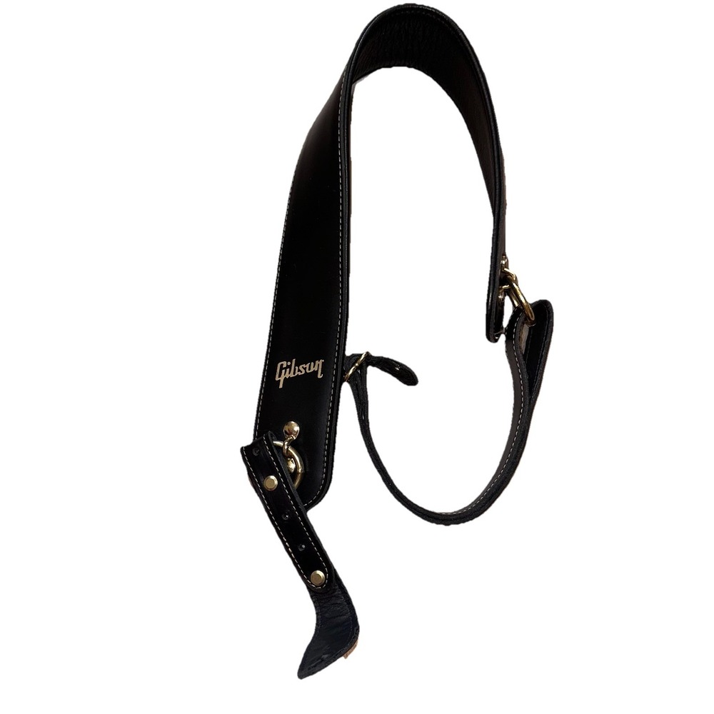 Gibson Premium Saddle Guitar Strap Black Leather Gold Buckles -Excellent Cond!